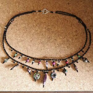 Double Stranded Beaded Black Cloisonne Necklace Handmade
